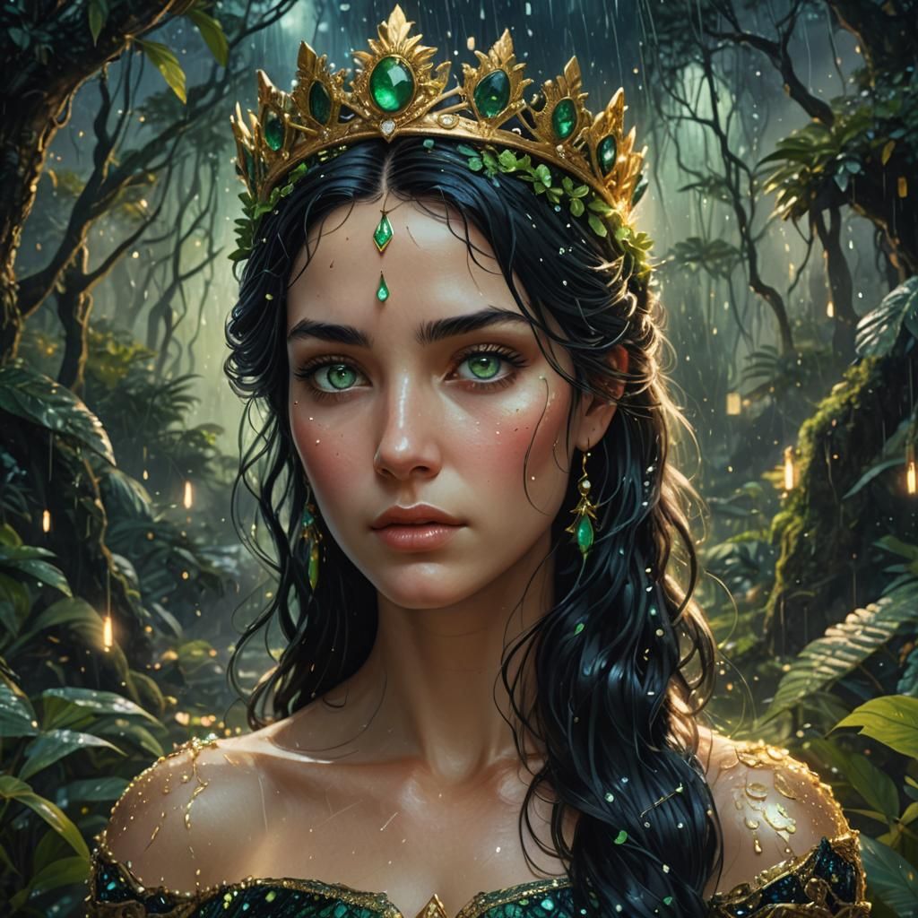 Aphrodite in Starry Rainforest: Fantasy Concept Art