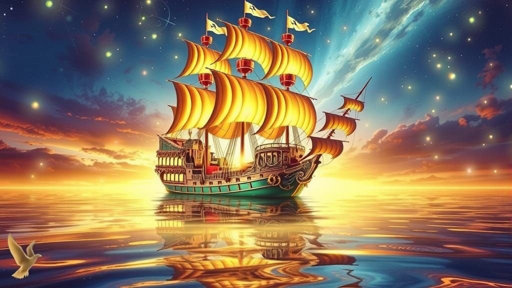 Majestic Pirate Galleon Under Starlit Sky