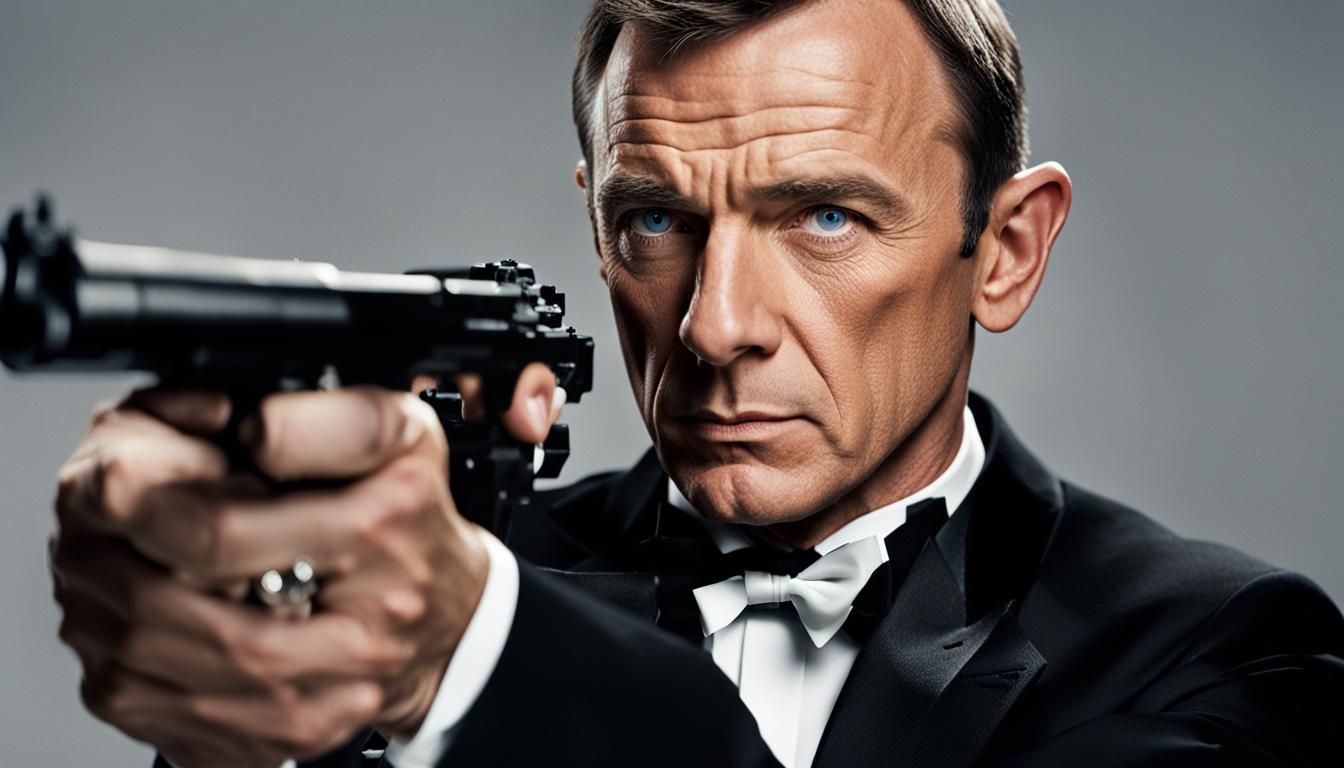 James Bond Close-Up Portrait with Gun in Studio Lighting
