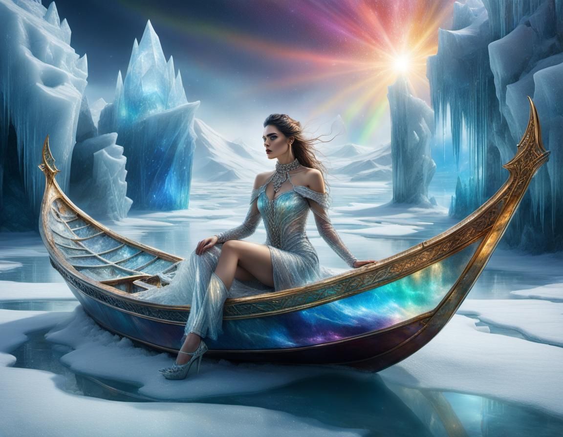 Crystalline Woman on Frozen Sea: Surreal Splash Art