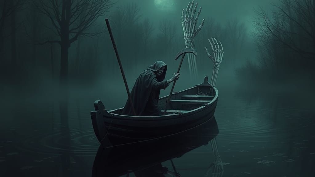 Grim Reaper's Gothic Journey on Dark Waters