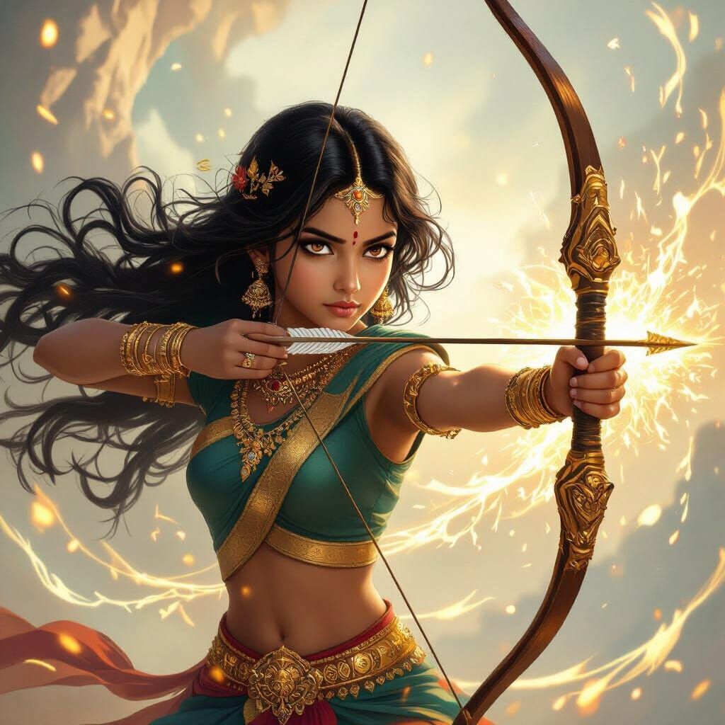 Indian Girl Embodies Air Element With Rama's Divine Bow