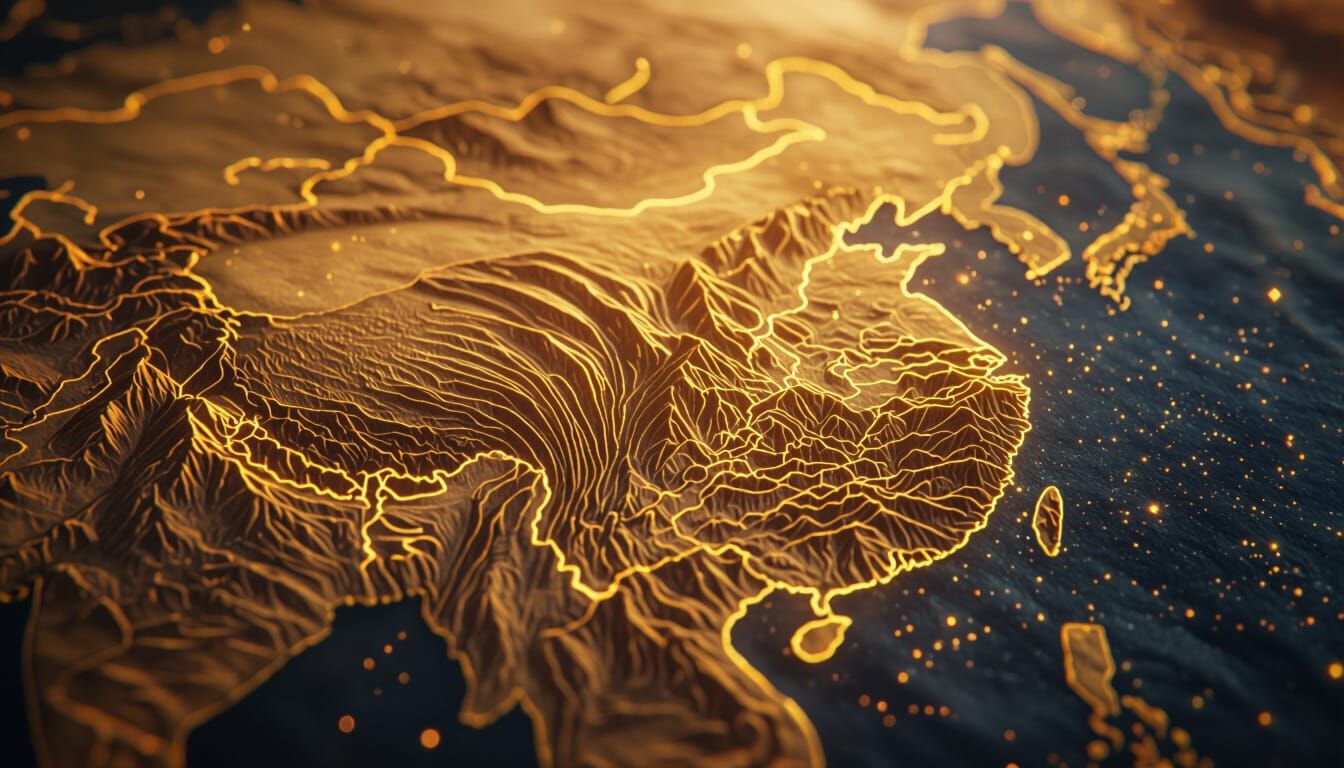 Ancient World Map: China With Embossed Himalayas