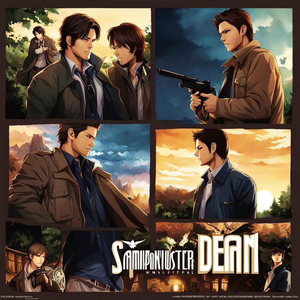 Sam, Dean, and Castiel in Anime Style