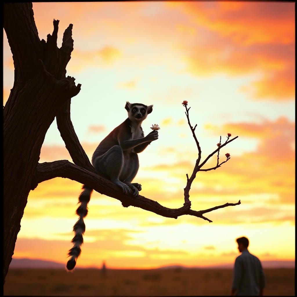 Lemur Contemplates Hope in Semi-Arid Landscape