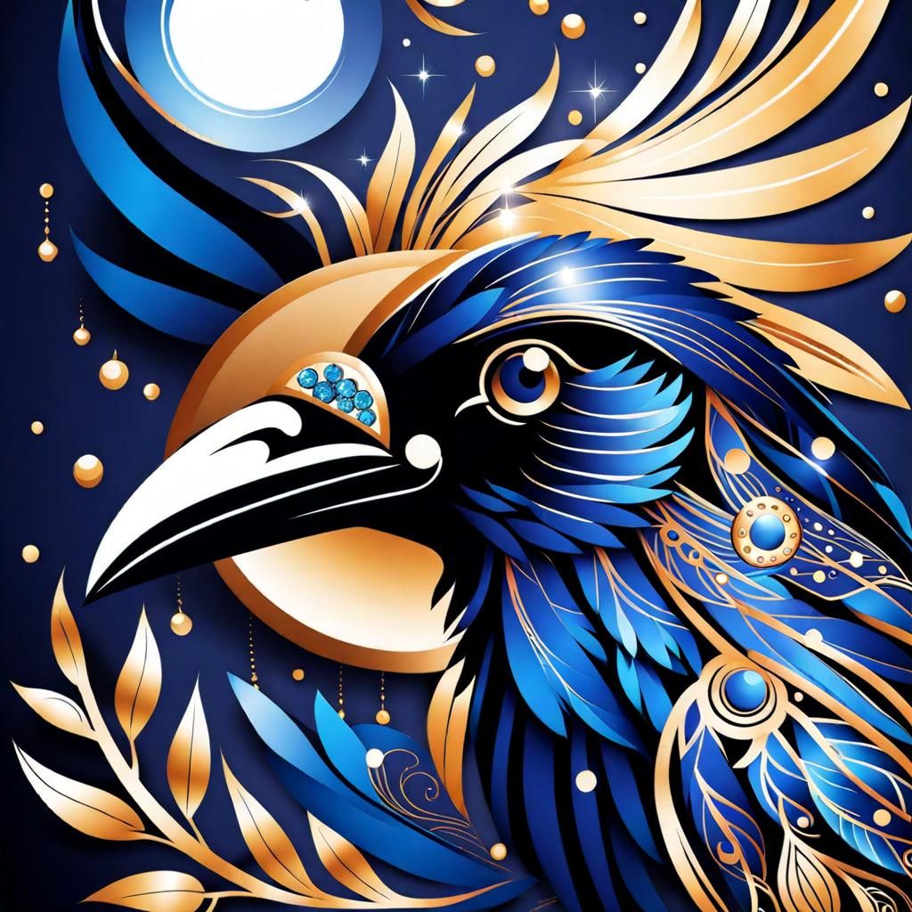 Ornate Raven with Runic and Greek Patterns