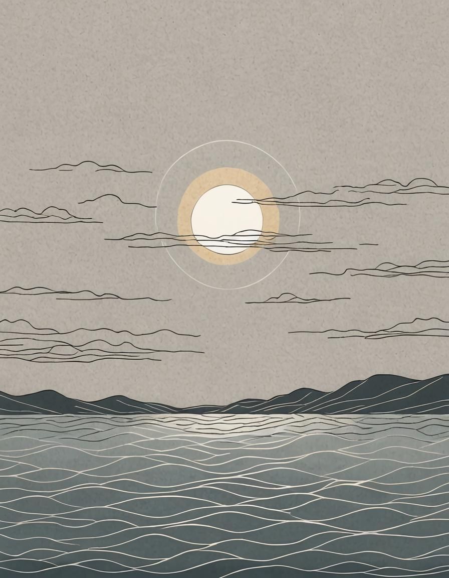 Minimalist Sunrise Line Art on Watercolor Paper