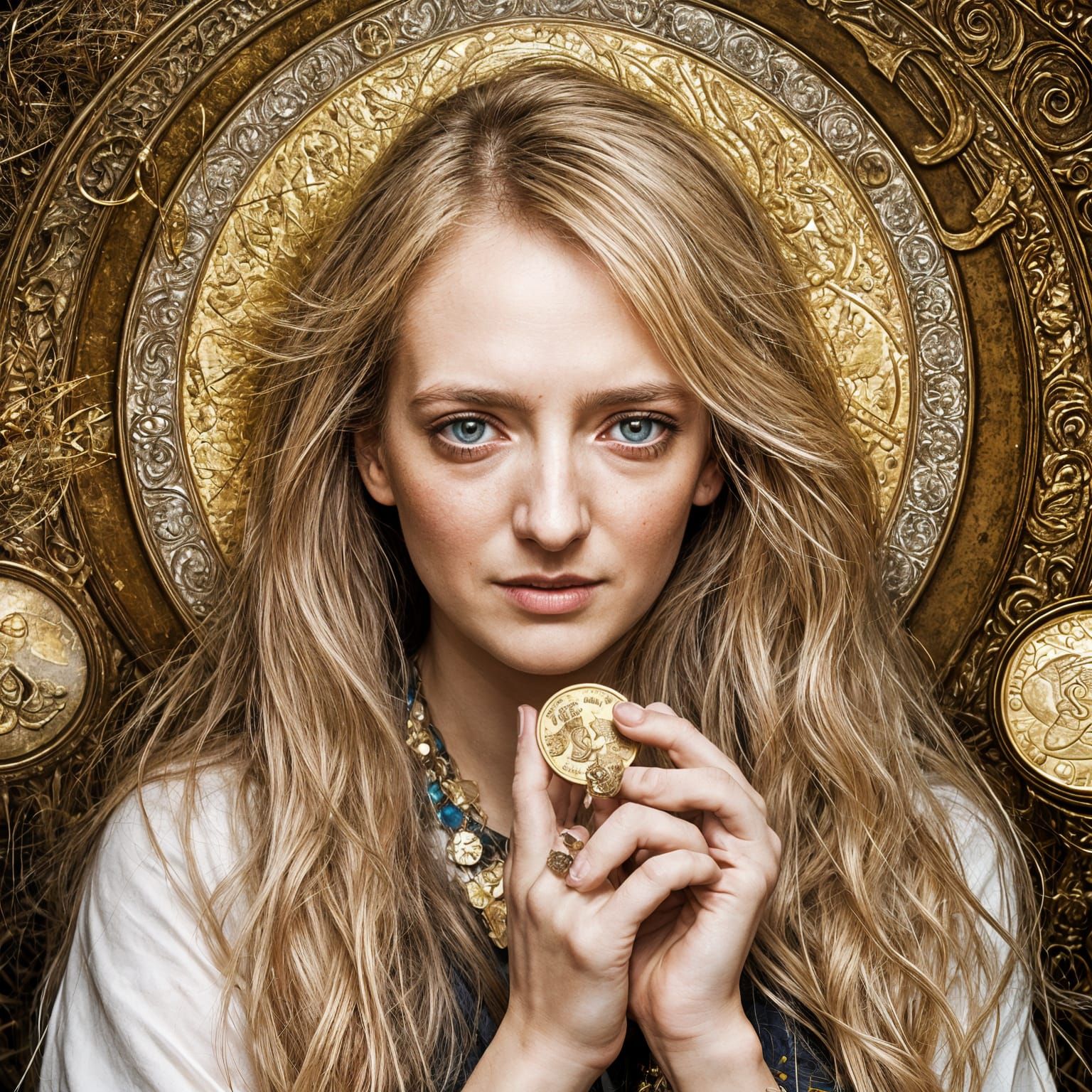 Girl with Long Hair Holding Gold