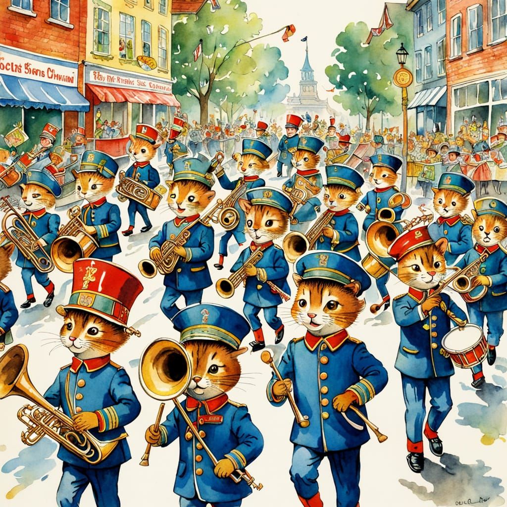 Whimsical Marching Band in Watercolor Illustration