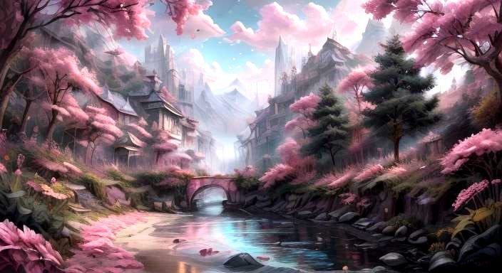 Dark Pink Impasto Flowers on Pale Pink Background