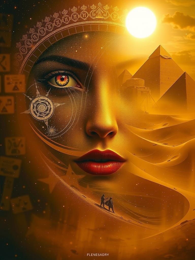 Mystical Woman's Face in Golden Desert Portrait