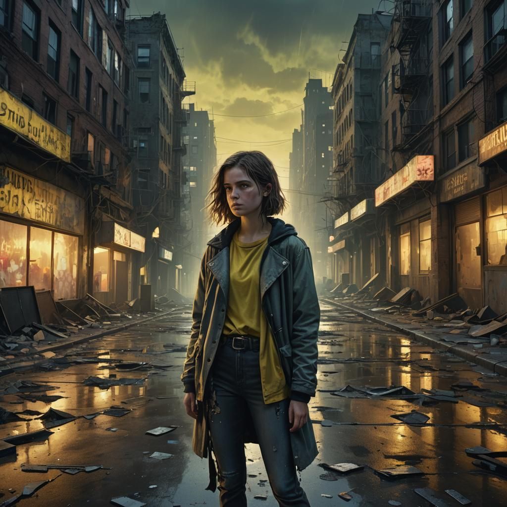 Dystopian Cityscape at Dusk: Vivid Digital Art