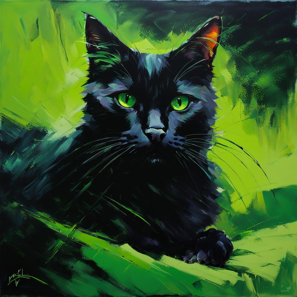 Ethereal Black Feline in Neon Glow