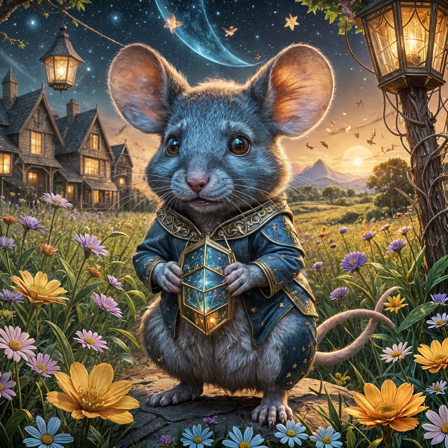Whimsical Mouse in a Vibrant Floral Wonderland