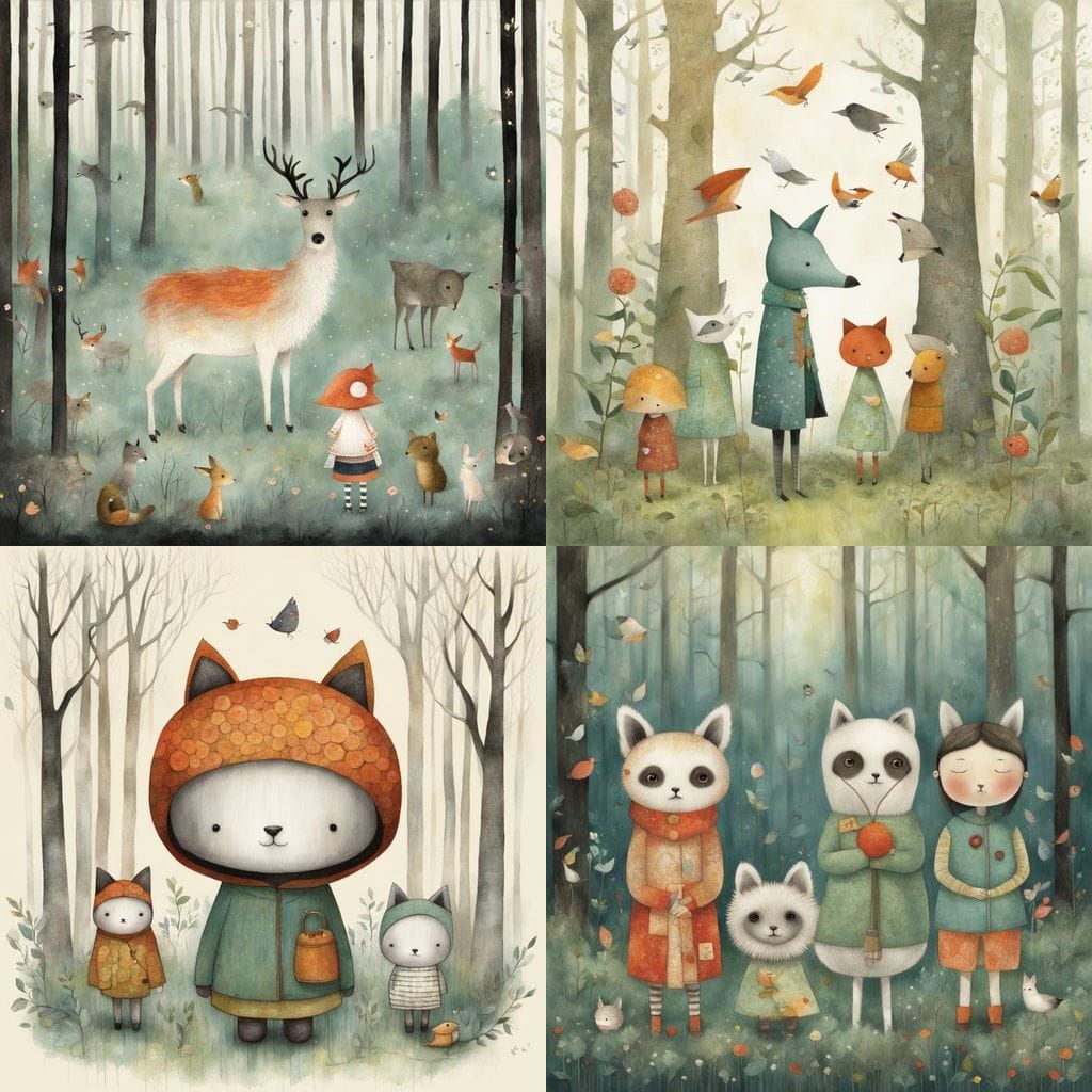 Fantasy Forest Creatures in Whimsical Watercolor Style