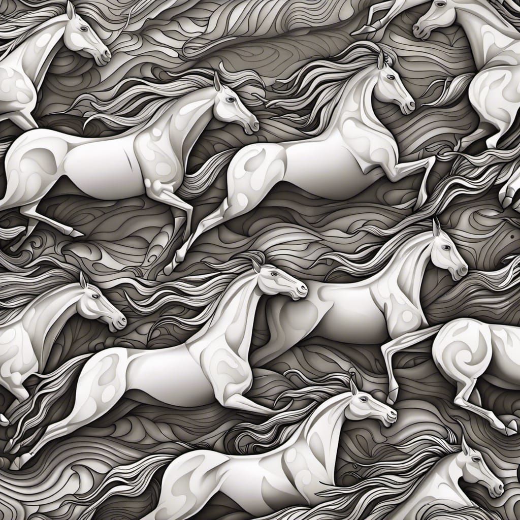 Wild Horses Running in Abstract Vector Fractal Style