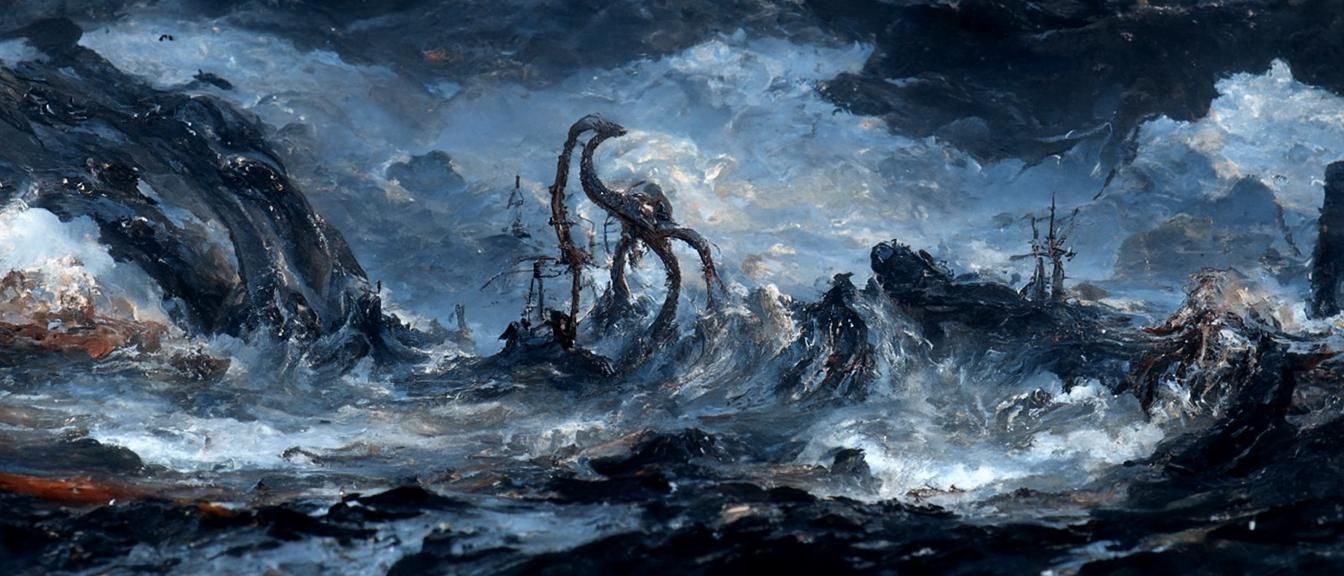 Kraken Attack on Pirate Ship Seascape