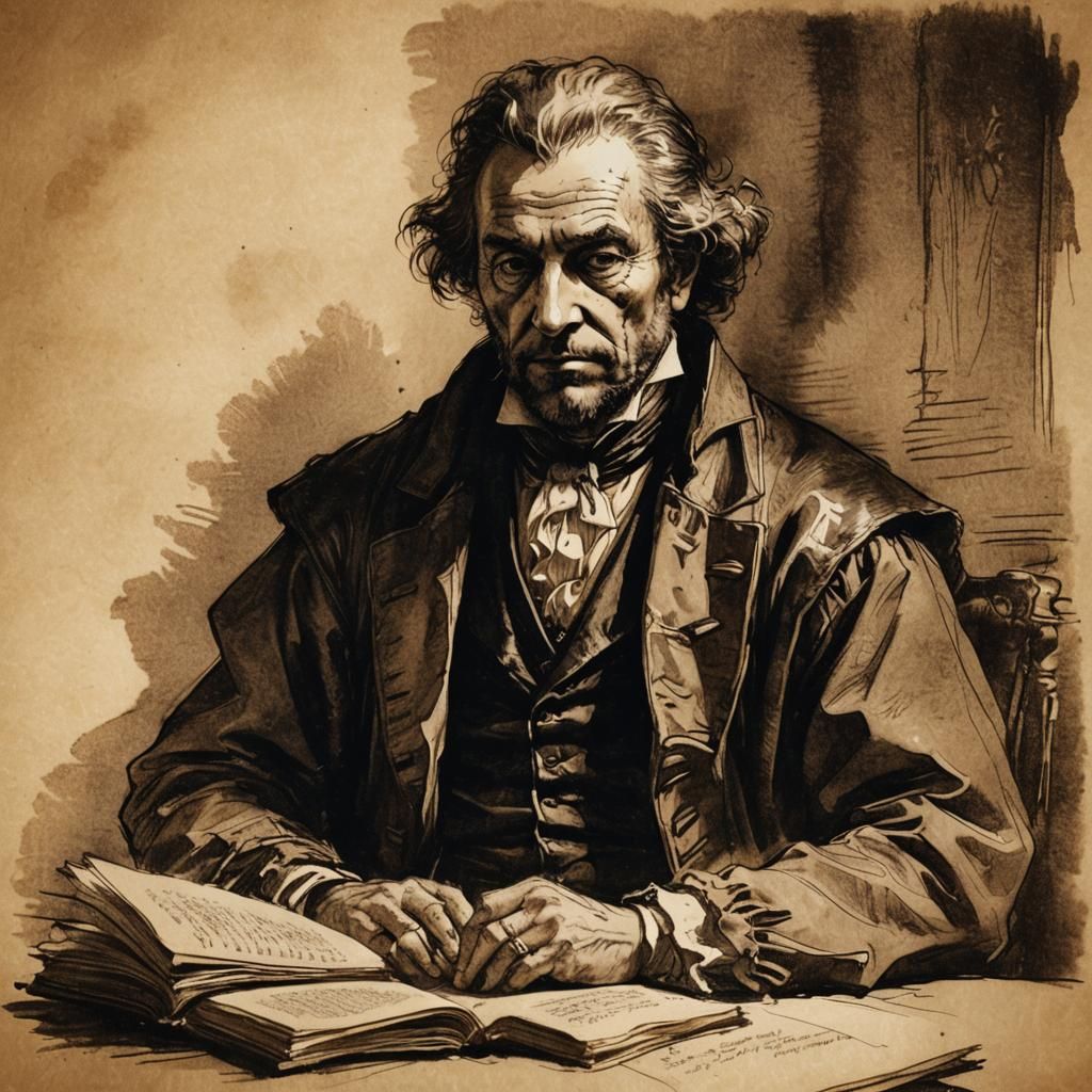 Sepia Portrait of a Villain in Rembrandt Style