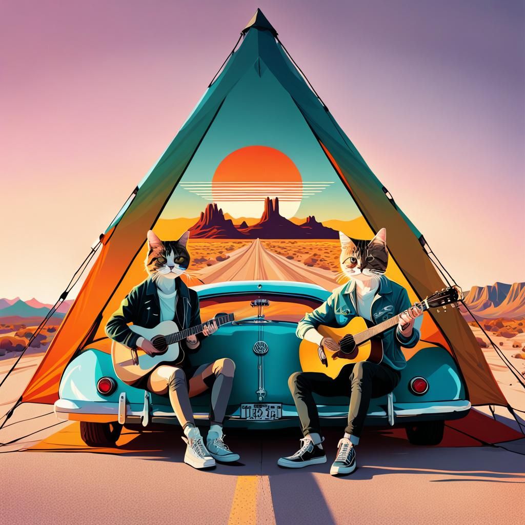 Route 66 Sunset: Boy and Girl in Pop Art