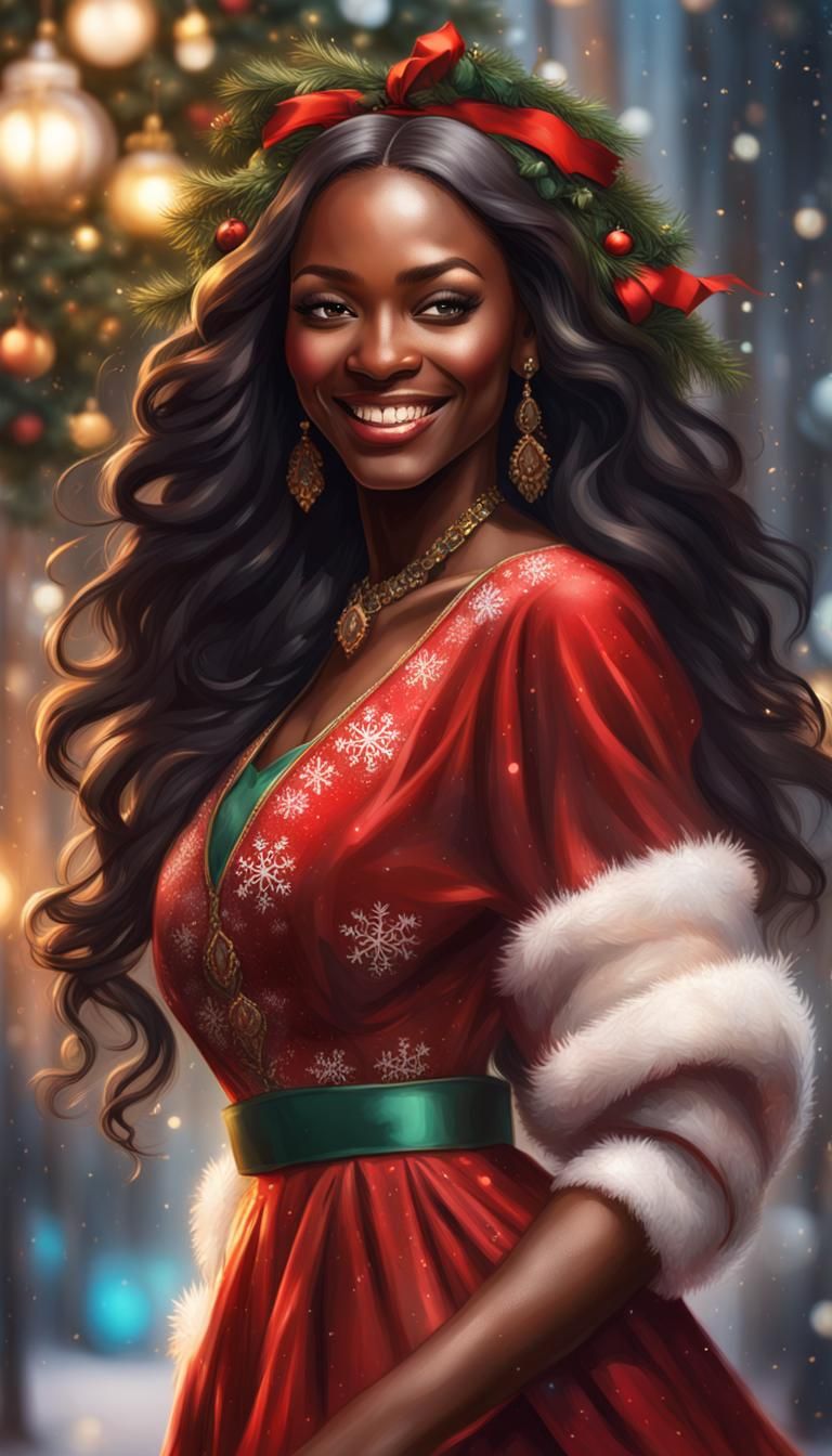 Smiling African American Woman Portrait in Art Nouveau Style