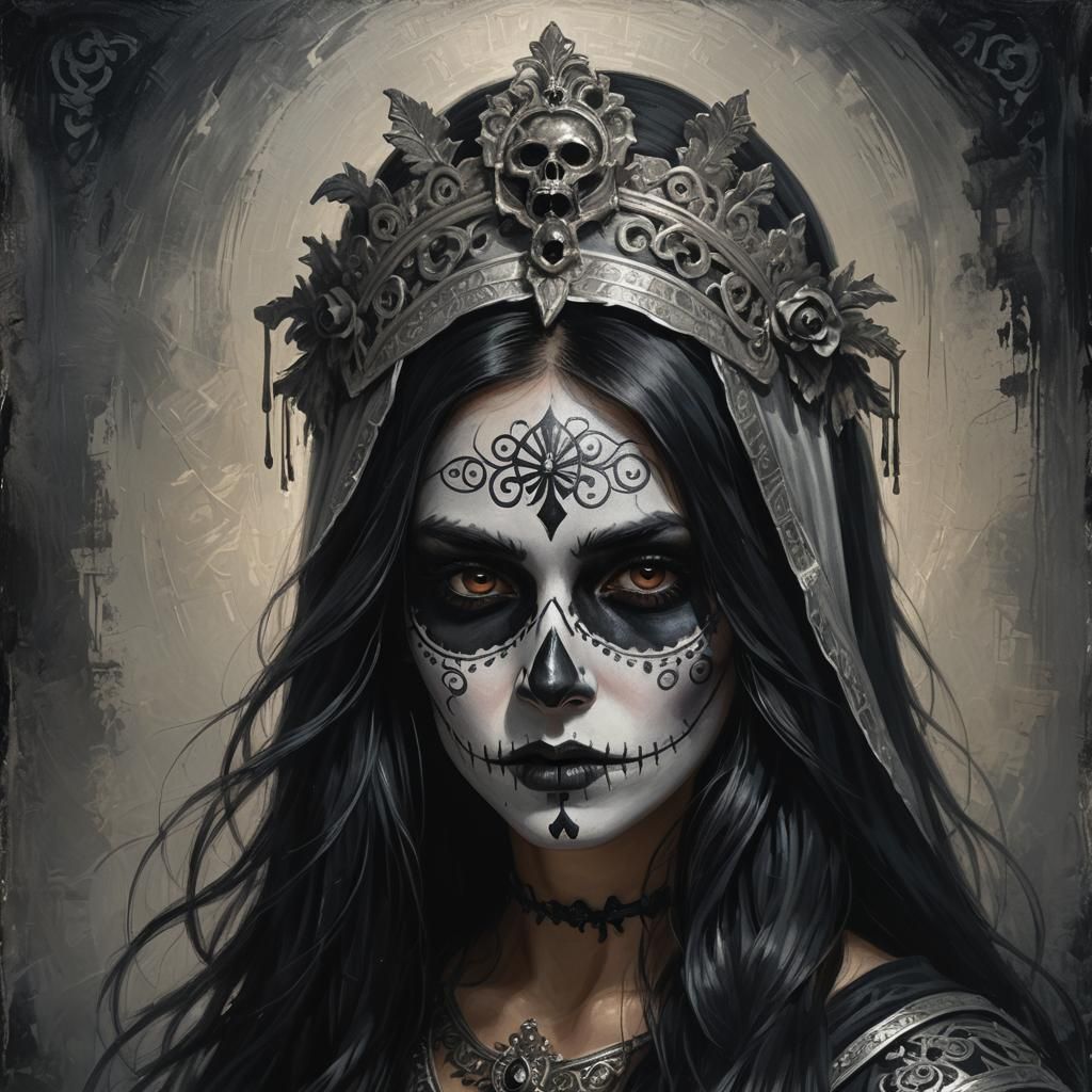 Greek Woman in Catrina Disguise, Gothic Fantasy Art