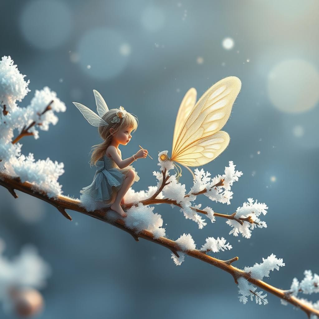 Winter Fairy Painting Frost: Hyperrealistic Digital Art
