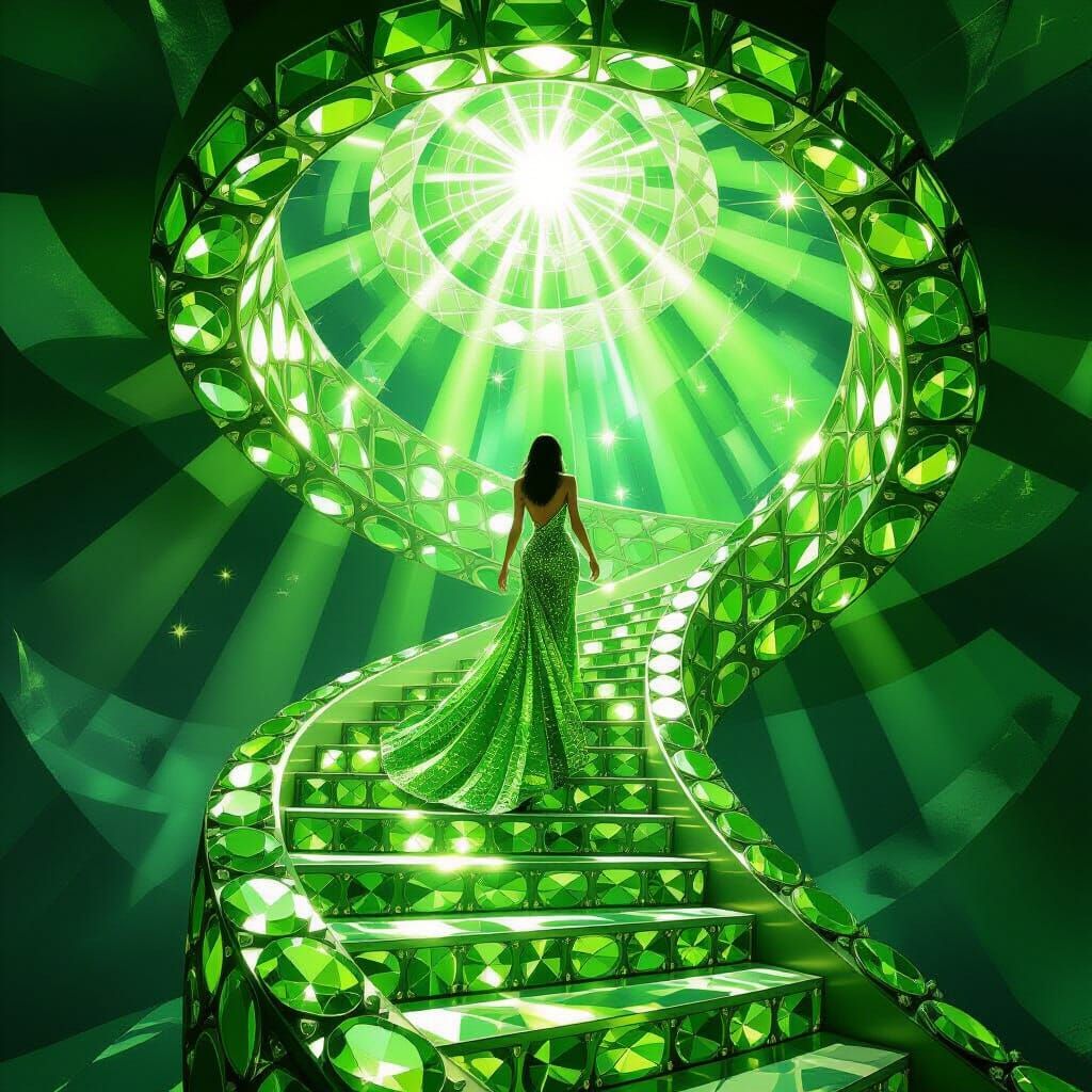 Peridot Figure Descending Gemstone Staircase