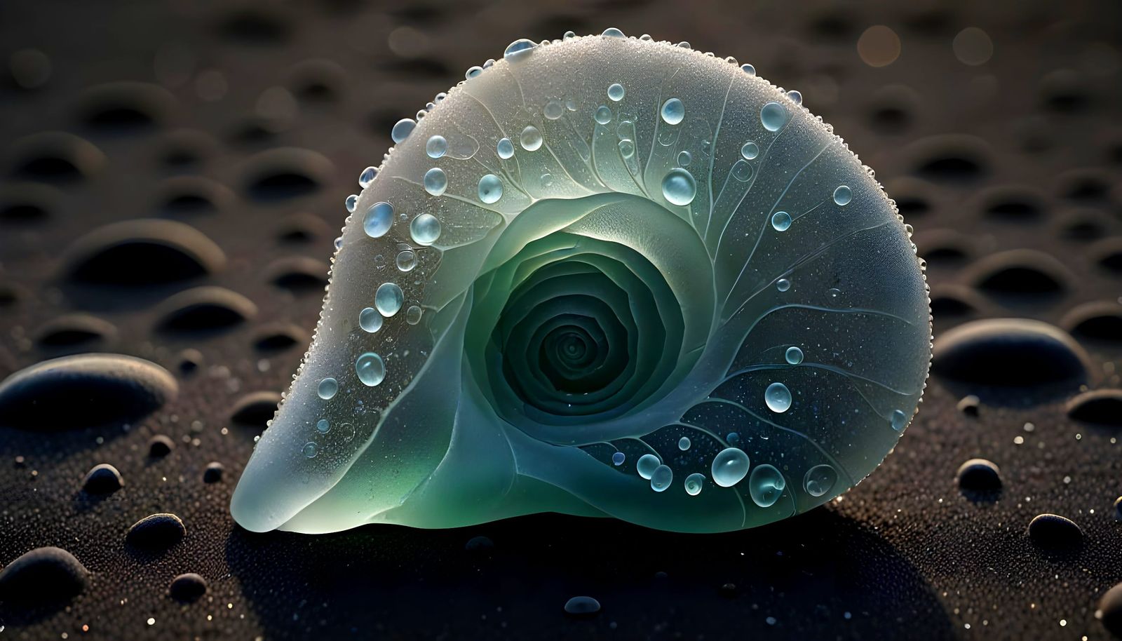 Surreal Sea Glass Ear Sculpture with Ethereal Lighting