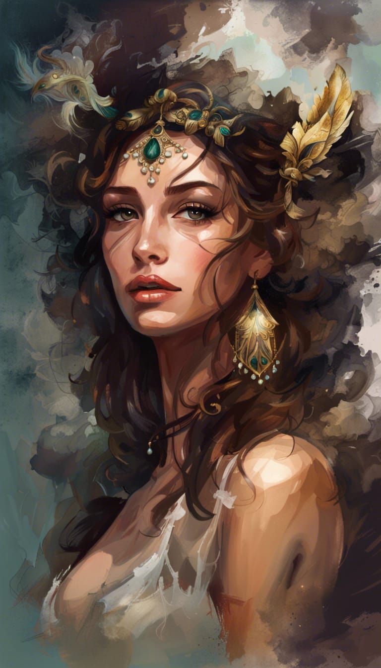 Beautiful Greek Goddess Portrait in Painterly Style