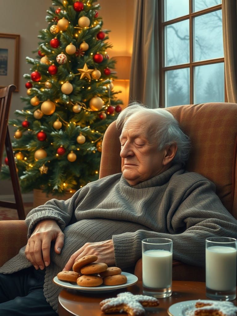 Cozy Old Man Surrounded by Winter Wonderland