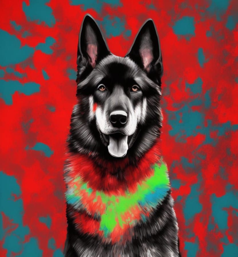 German Shepherd Portrait in Abstract Art Deco Style
