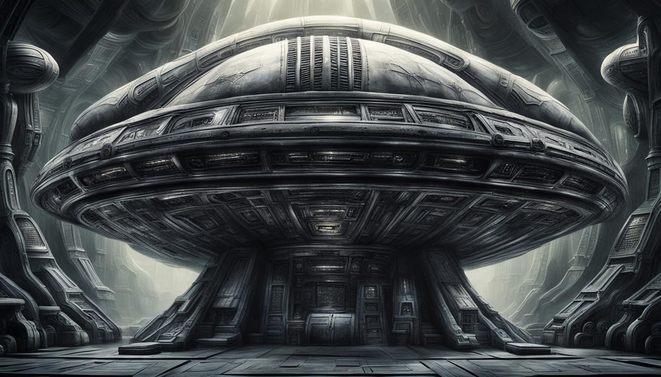 Biomechanical Spaceship Interior in Dark Surrealist Style