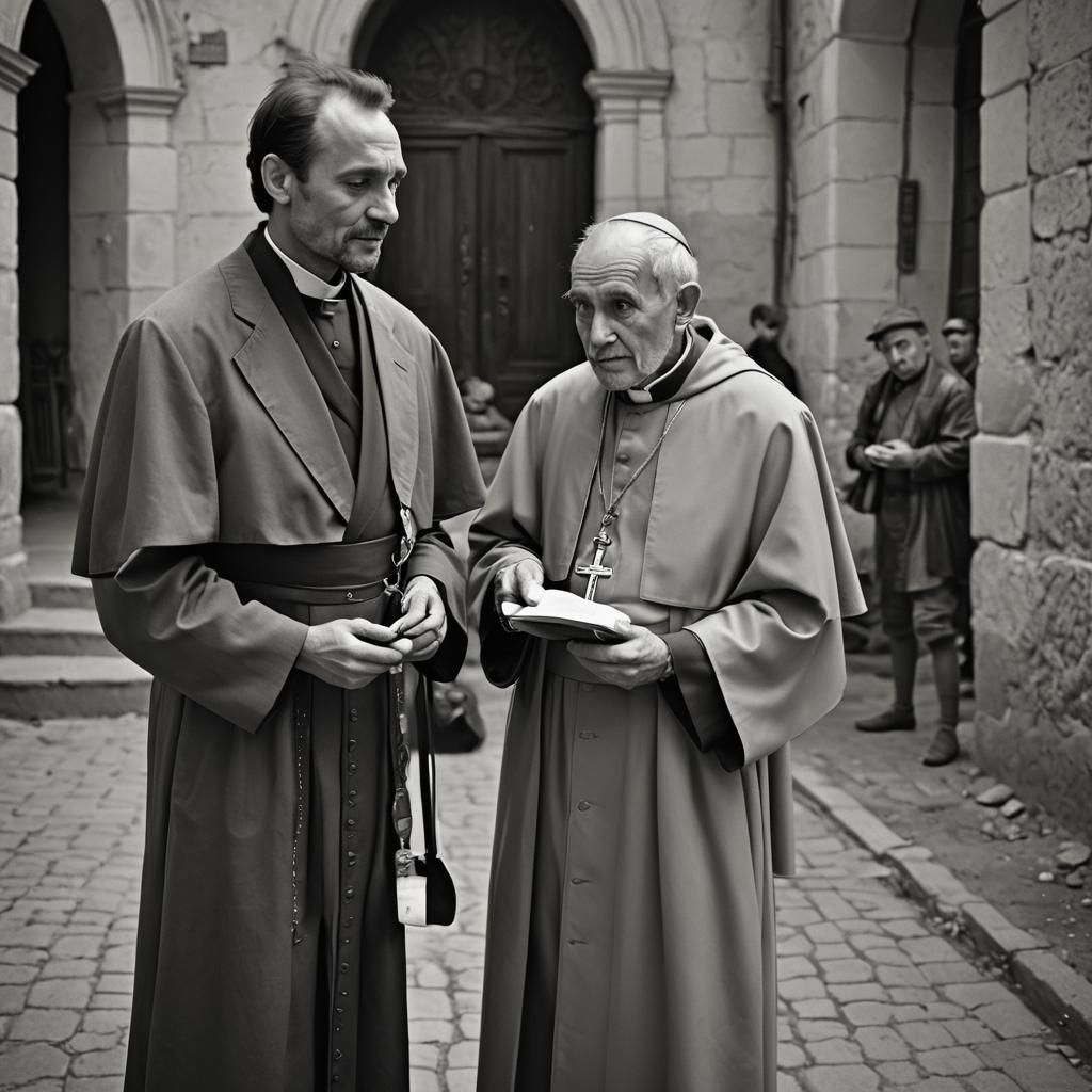 Old Priest Portrait with Shy Smile, Photography