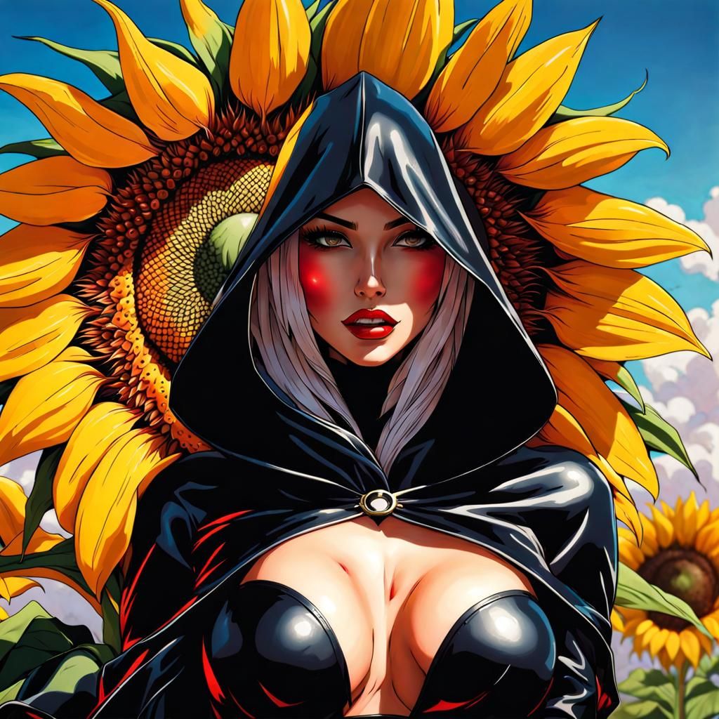 Anime Portrait: Moroccan Woman with Sunflower in Latex