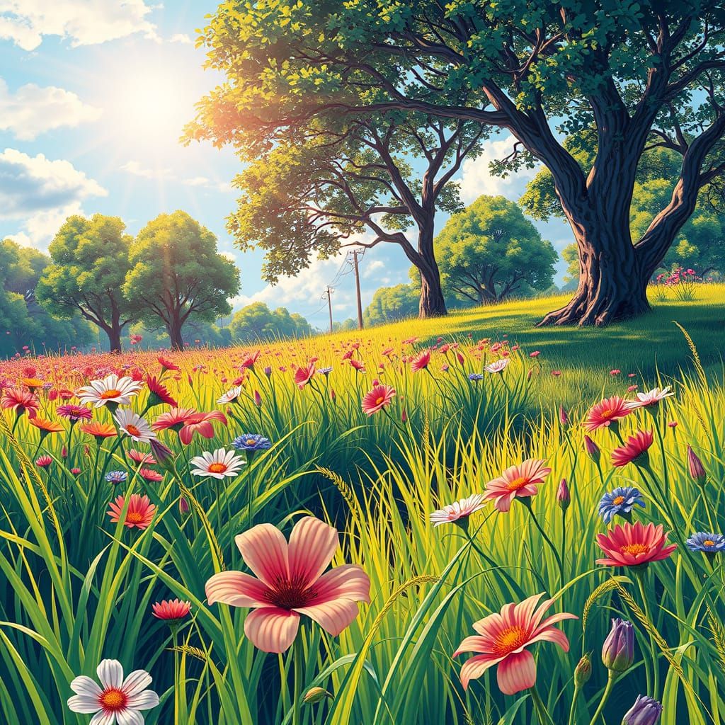 Hyper-Realistic Summer Landscape in Comic Book Style