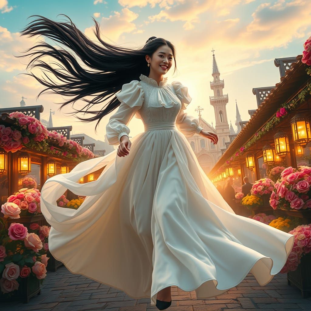 Asian Queen Runs Through Medieval Rose Market