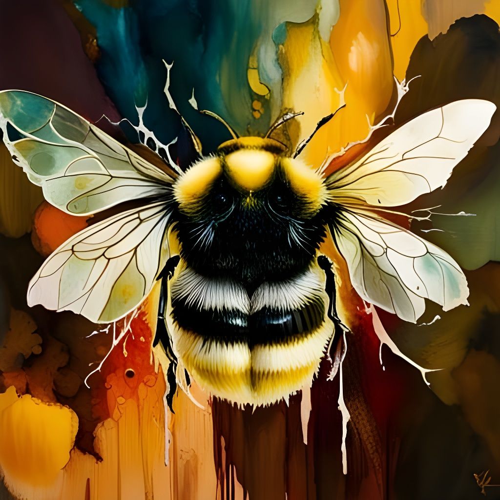 Intricate Bumblebee on Honeycomb in Impasto Style
