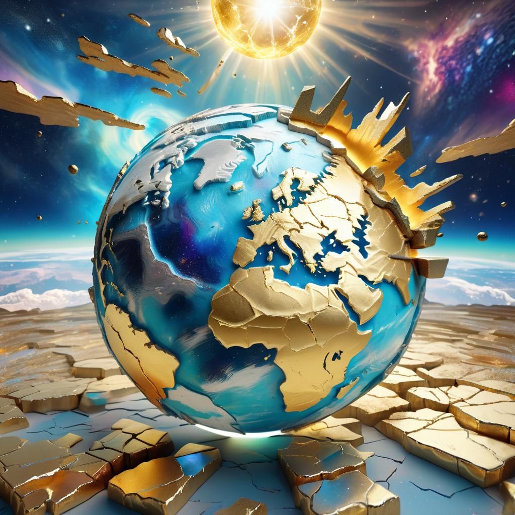 Golden Kintsugi Earth with Milky Way Background