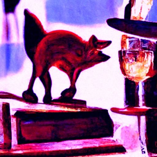 Spy Fox and Mr. Pig in Greek Jazz Club as Oil Painting