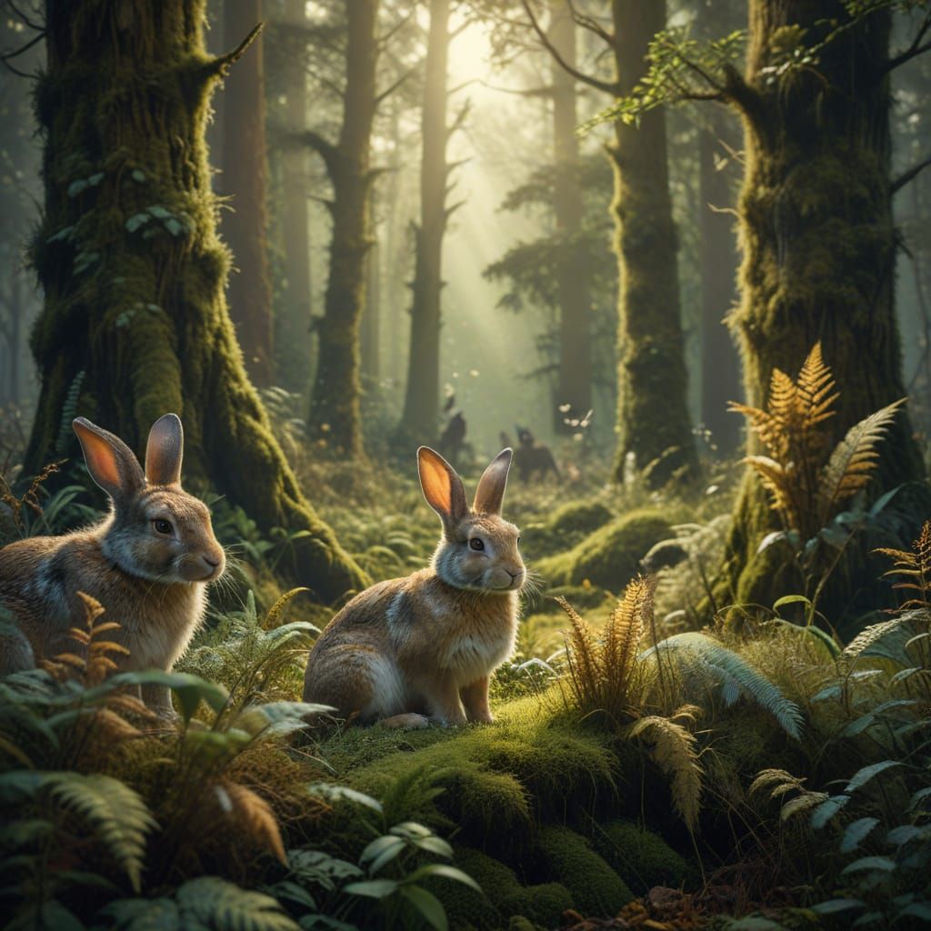 Serene Bunny in Peril: Surreal Wildlife Art