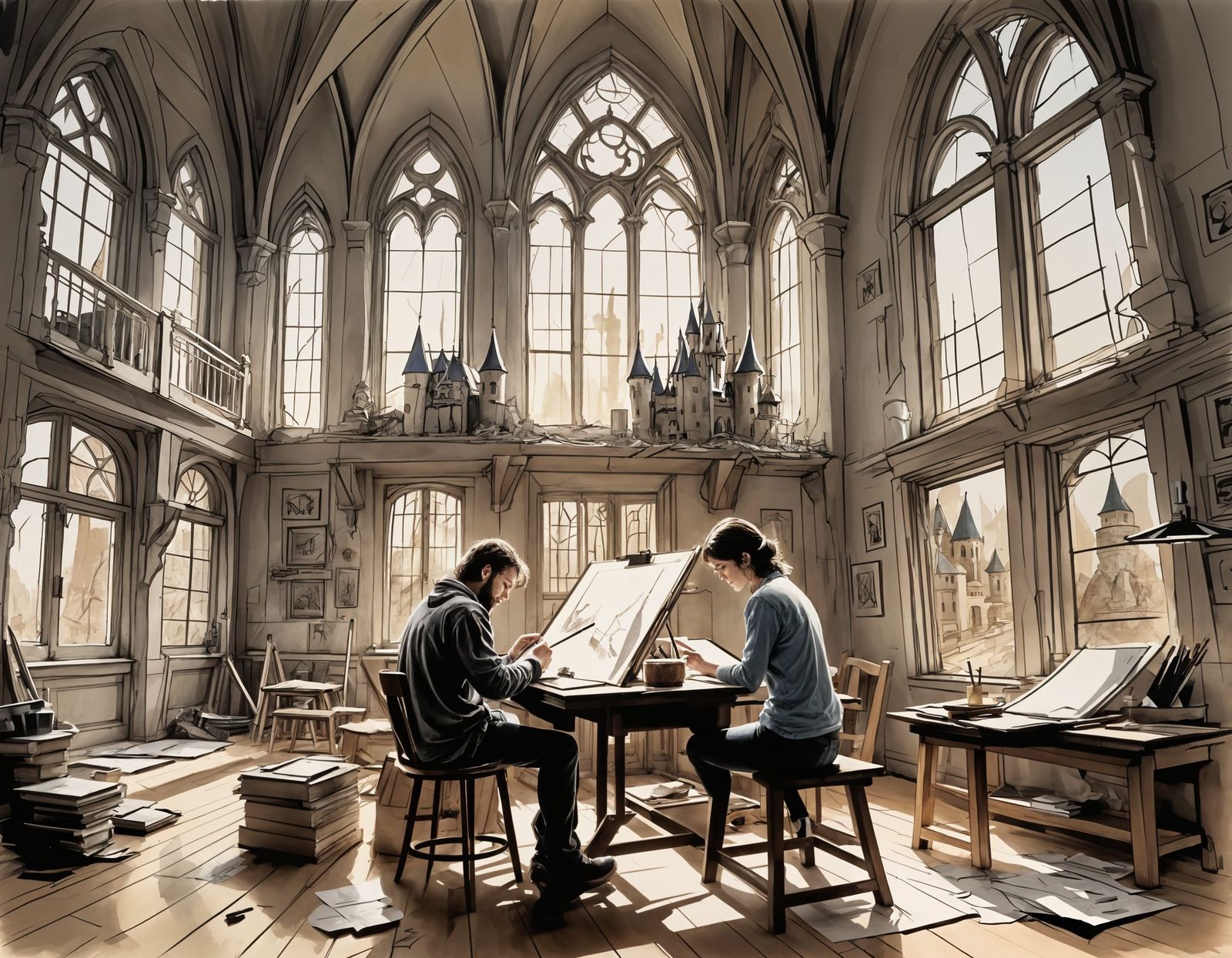 Doodle-Style Ink Architectural Sketch on Paper