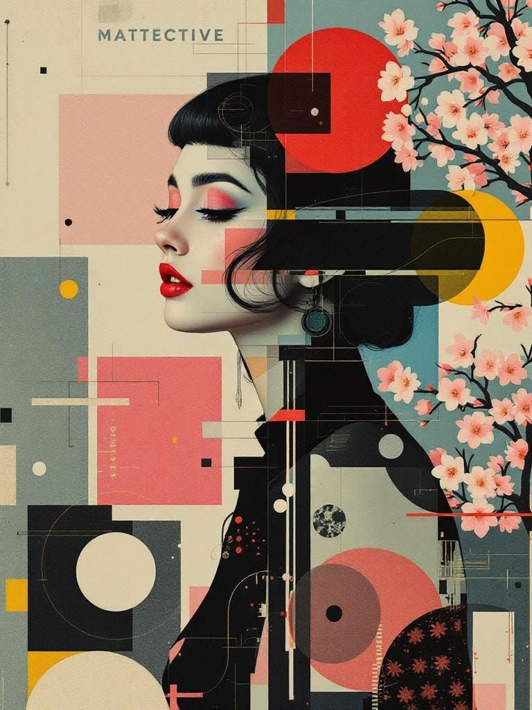 Glitch Art Pin-Up in Geometric Garden