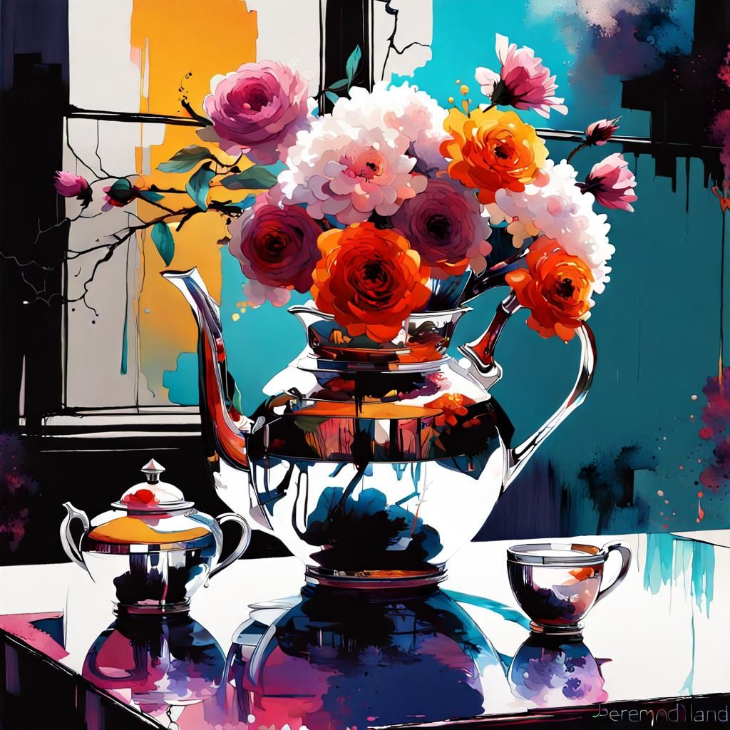Still life flowers in a teapot