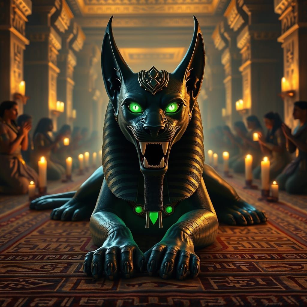 Sekhmet Worshipped in Candlelit Egyptian Temple