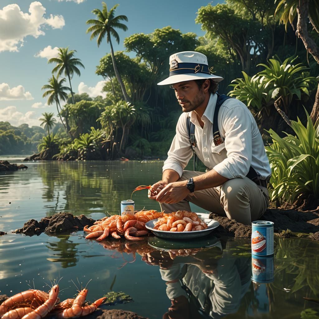 Man Enjoys Shrimps by Lagoon: Digital Matte Painting