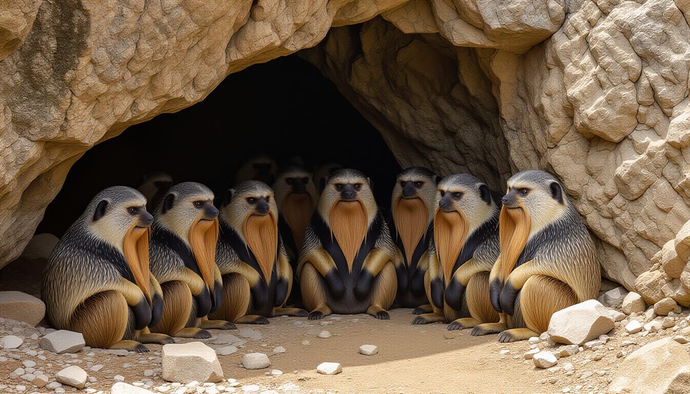Small Bearded Men Gathered in a Cave