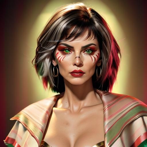 Detailed 3D Portrait with Dynamic Lighting and Stripes