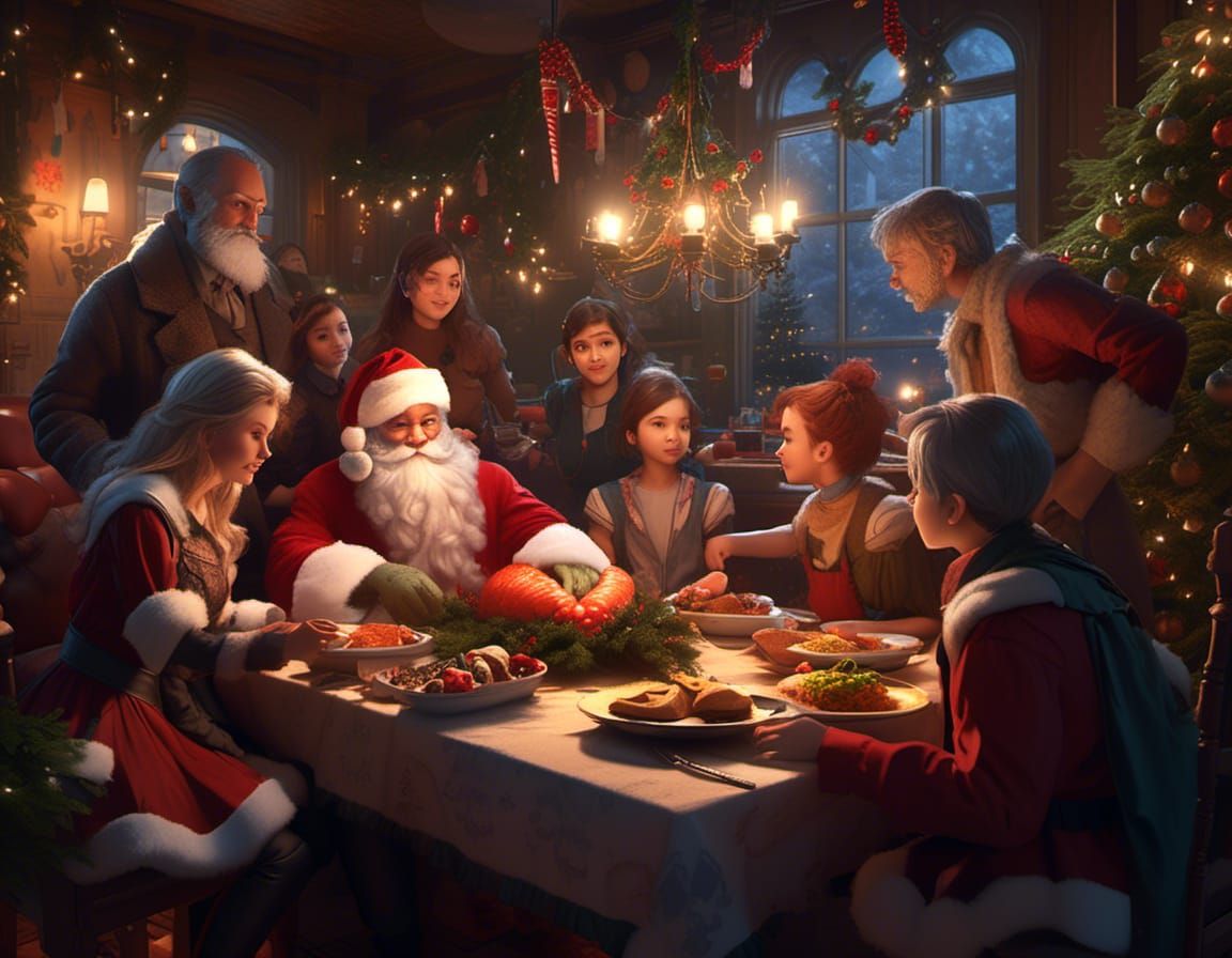 Festive Christmas Dinner with Santa Claus Portrait