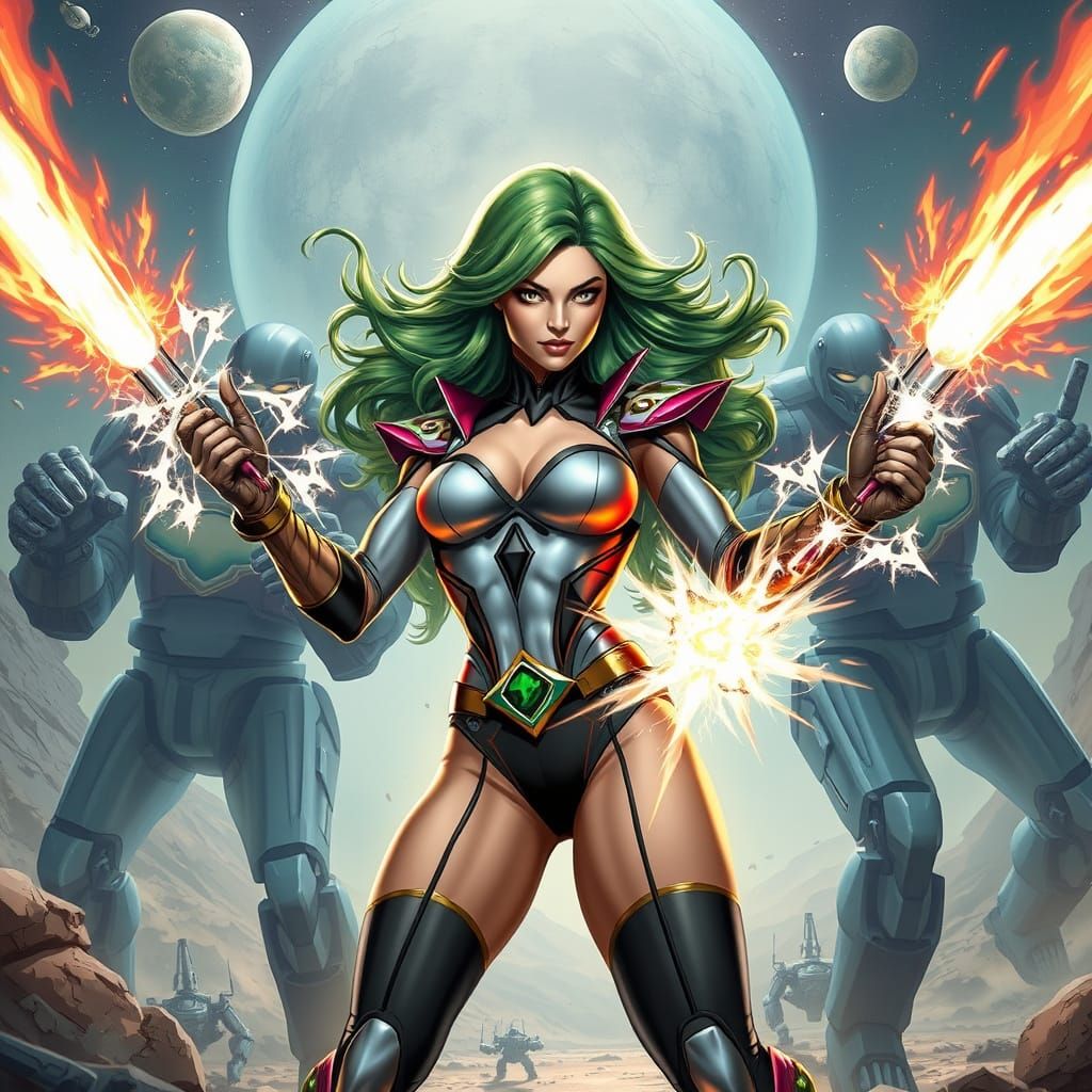 Epic Superheroine Battles Robots on Alien Planet in Stunning...