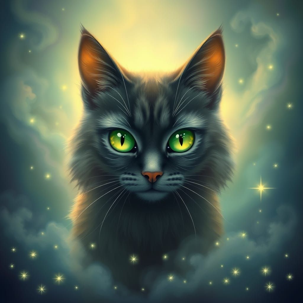 Enchanted Feline Spirit in Ethereal Dreamscape